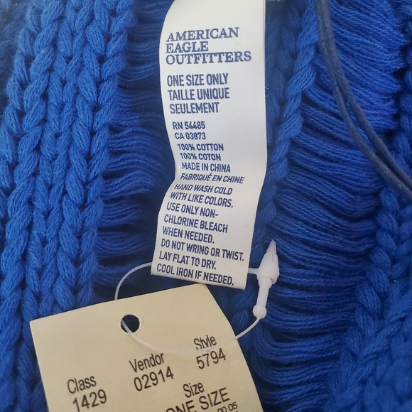 Vtg American Eagle Infinity Scarf 100% Cotton Knit Royal Blue - Picture 5 of 6